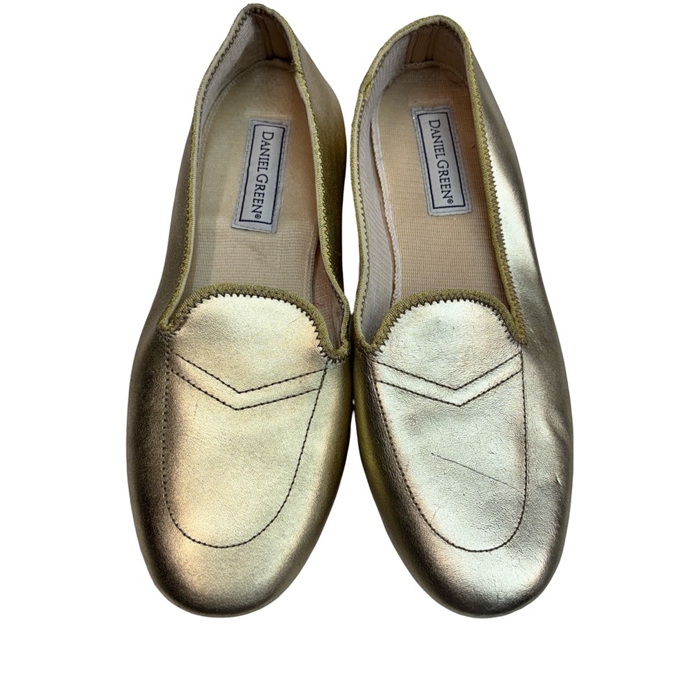 Daniel Green Gold Womens Leather Slippers size 8
